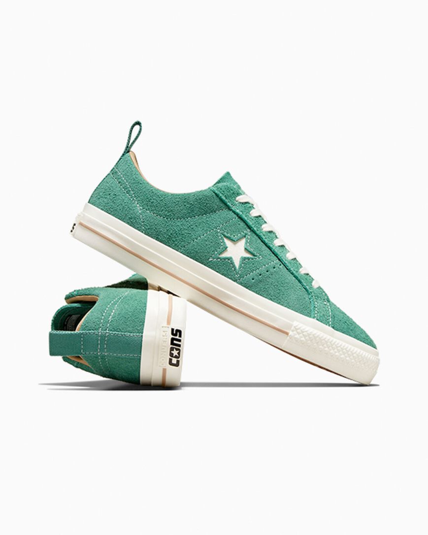 Bascheți Barbati Converse One Star Pro Vintage Piele Intoarsa Verzi | RO SZQAO971